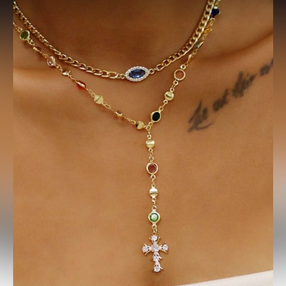 Anthropologie Gold Multicolor Gemstone Necklace